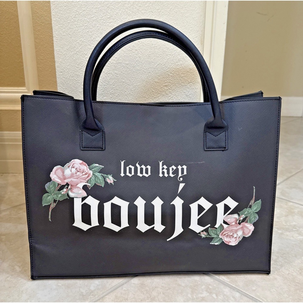 LATC Los Angeles Trading Co Tote Bag Black Handbag Low Key Boujee Roses Shopper